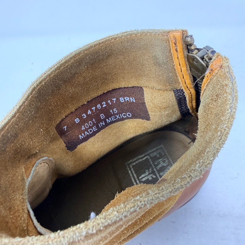 Frye Phillip Back Zip Ankle Boots‎ Brown Leather Suede Size 7 Western Boho - Picture 3 of 10